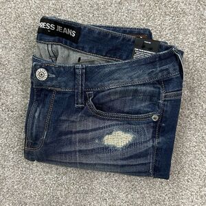 Express Modern Boyfriend Low Rise Jeans Women's Size 8 Distressed Denim Blue NEW